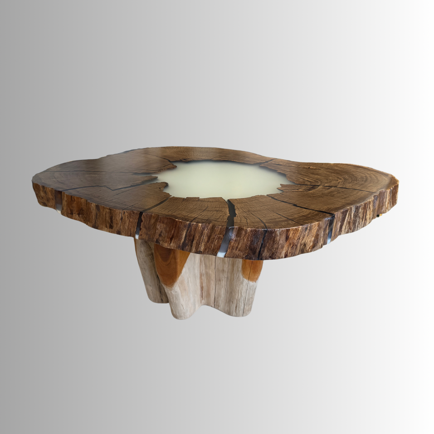Table en bois massif avec résine époxy