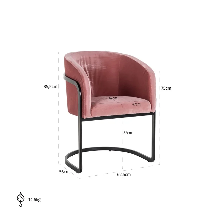 Chaise Chiara en velours blush