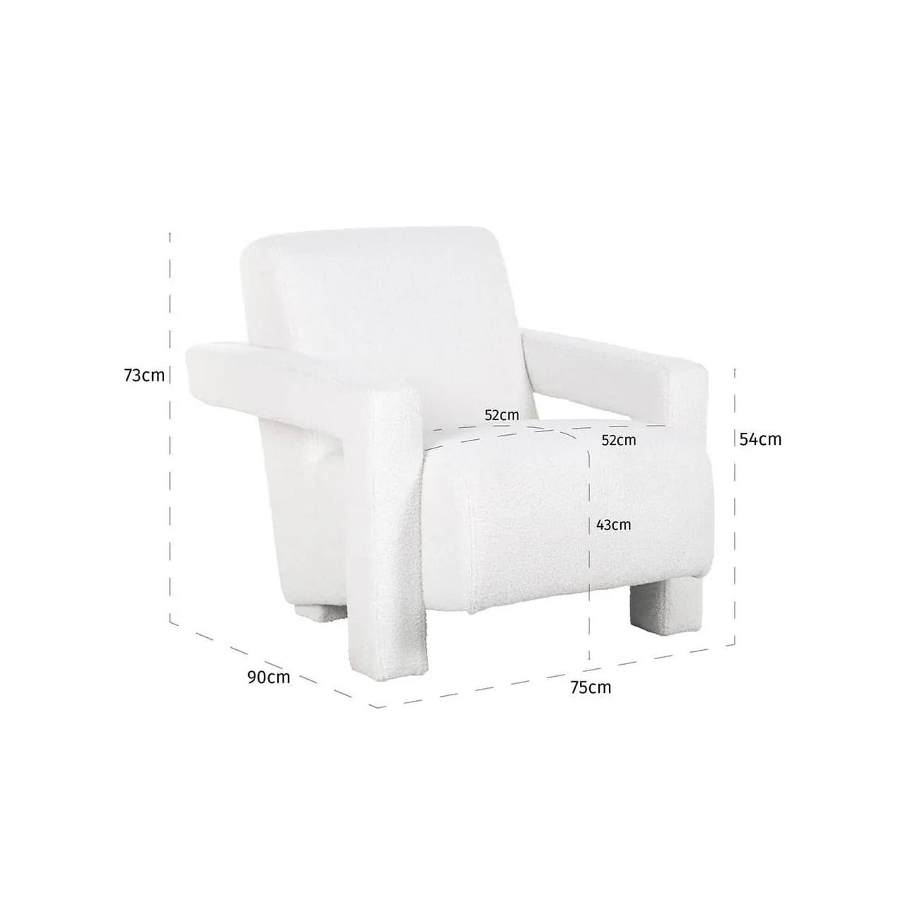 Lounge chair Casey white furry fire retardant