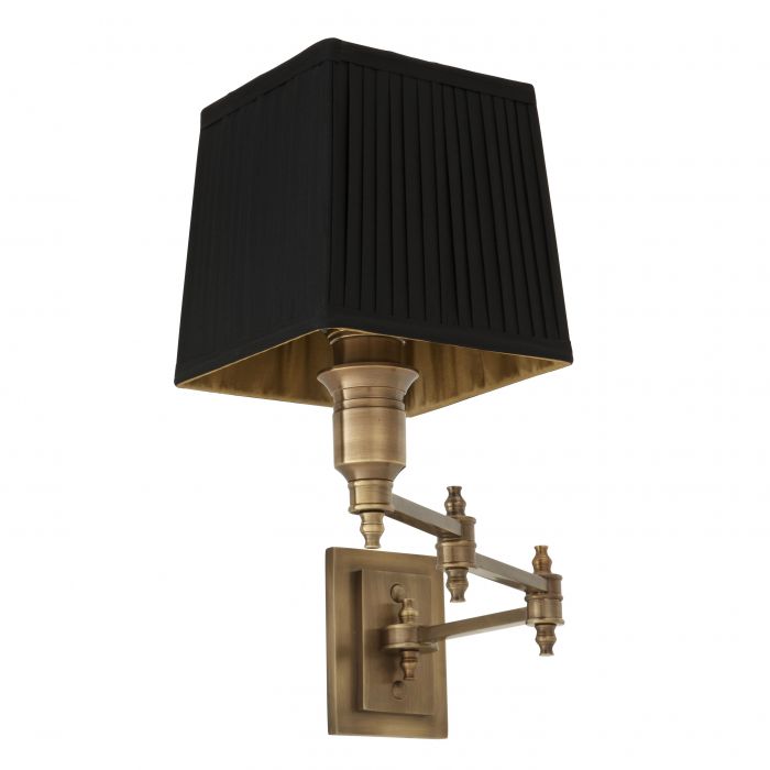 Applique Lexington Swing en laiton antique, abat-jour noir inclus